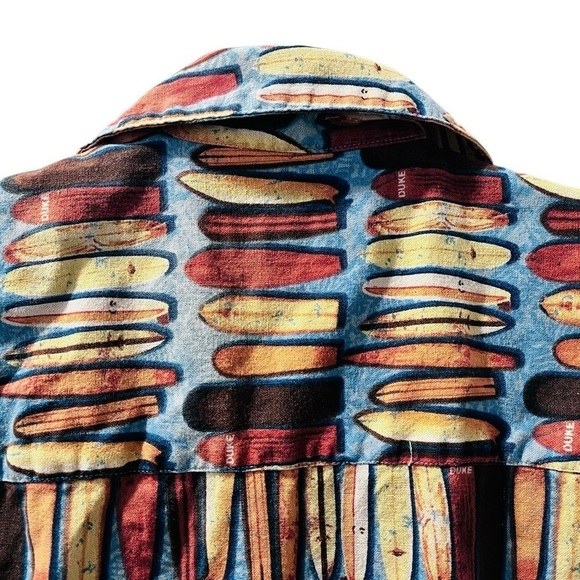 Duke Kahanamoku Silk Blend Hawaiian Aloha Shirt Size Small Surf Boards Vacation - Picture 6 of 6